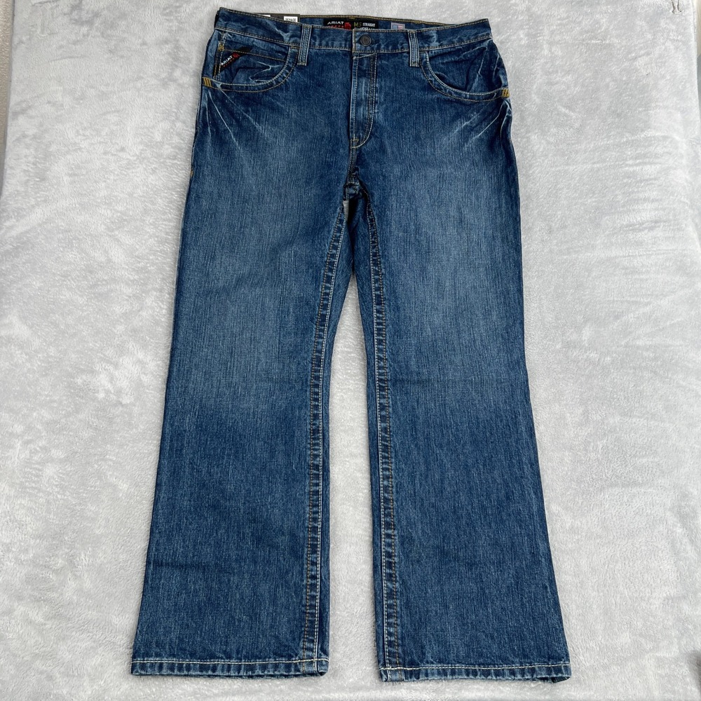 Ariat M5 Flame Resistant Straight Leg Jeans 38/32 Blue Workwear CAT 2 FR NWT